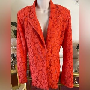 Boho Fabulous Floral Lace Notch Collar Open Blazer Jacket NWOT Ces Femme size M